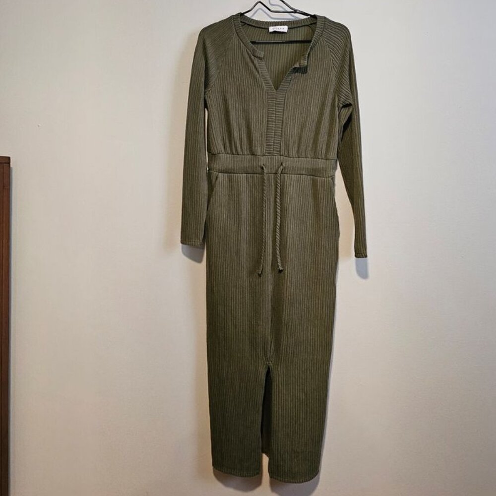 Gilli Olive Green Dress with Long Sleeves and Pockets, Small